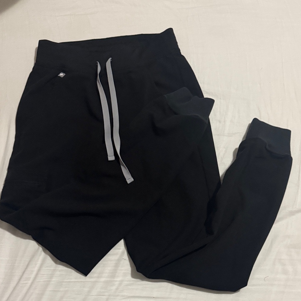 Figs Black Jogger Sweatpants with Gray Drawstrings
